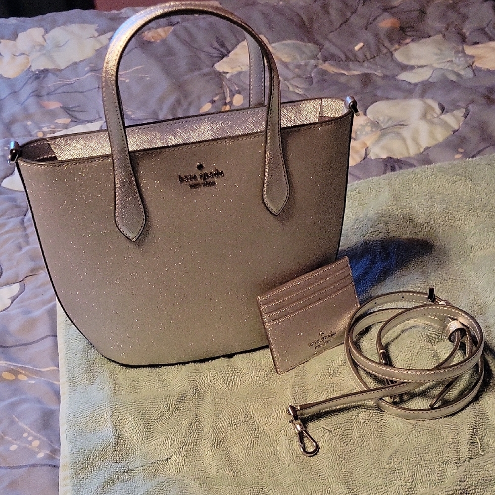 Kate Spade Glittering Silver Tote with Accessories
